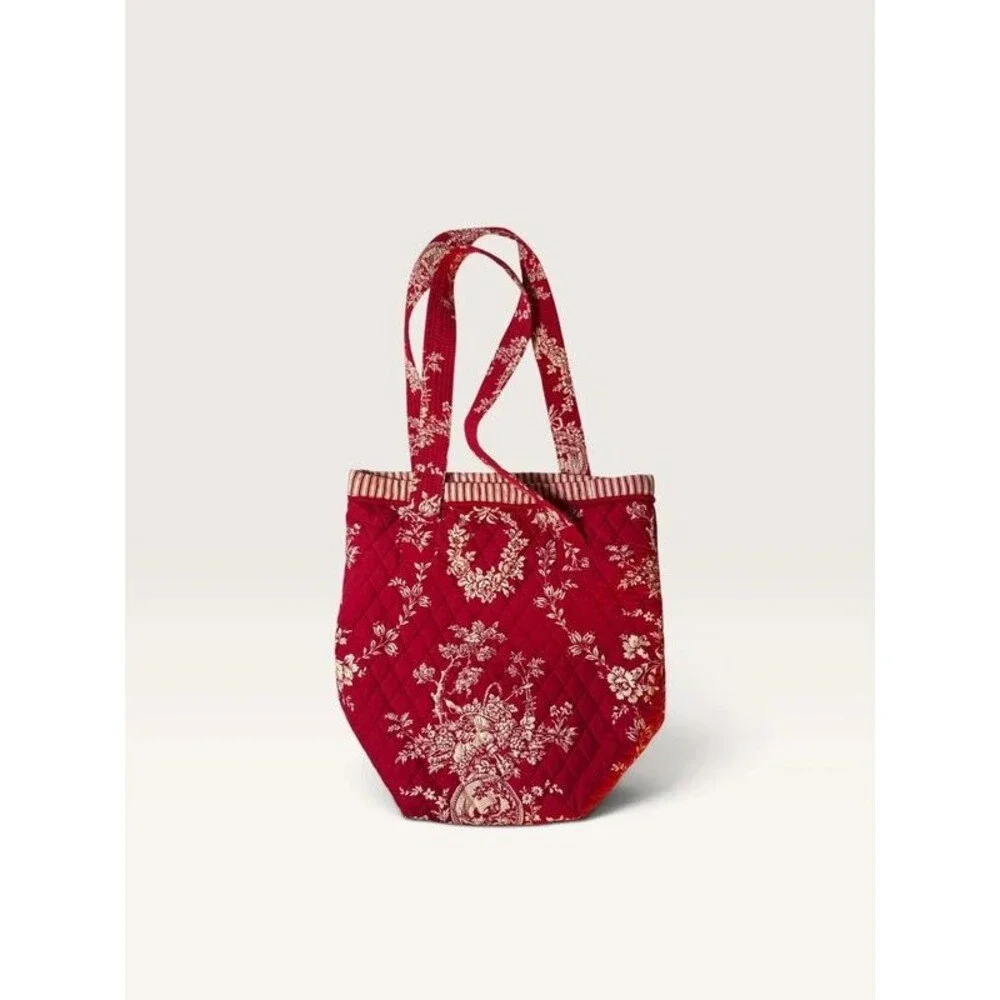 Isabella's Journey Quilted Tote Bag Red White Floral Toile Jo Jo Collection